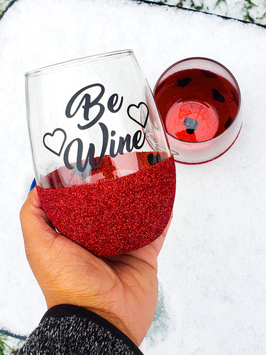 VALENTINES STEMLESS GLITTER WINE GLASS