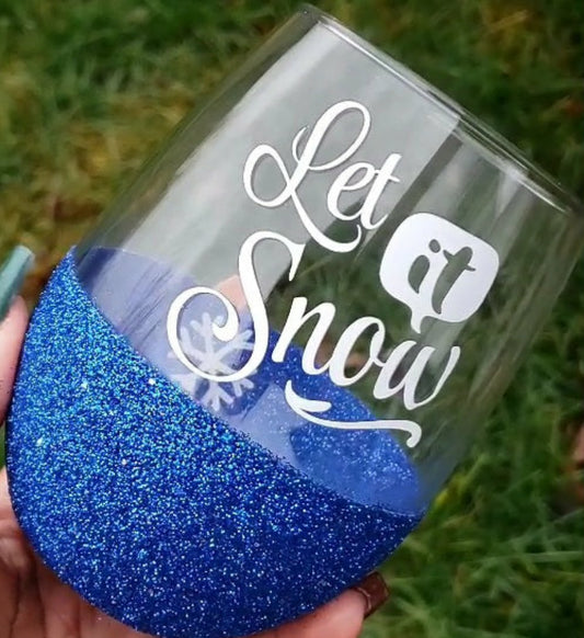 LET IT SNOW - STEMLESS GLITTER WINE GLASS